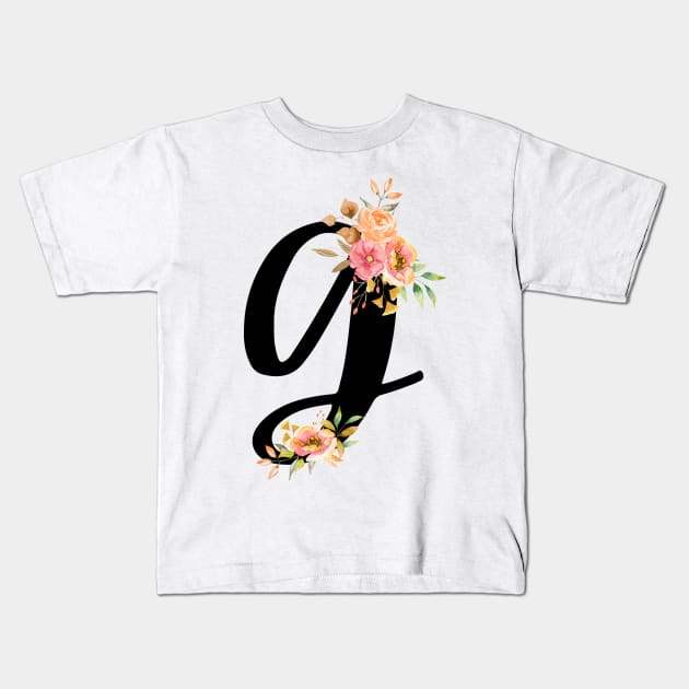 Letter G With Watercolor Floral Wreath Kids T-Shirt by NatureGlow